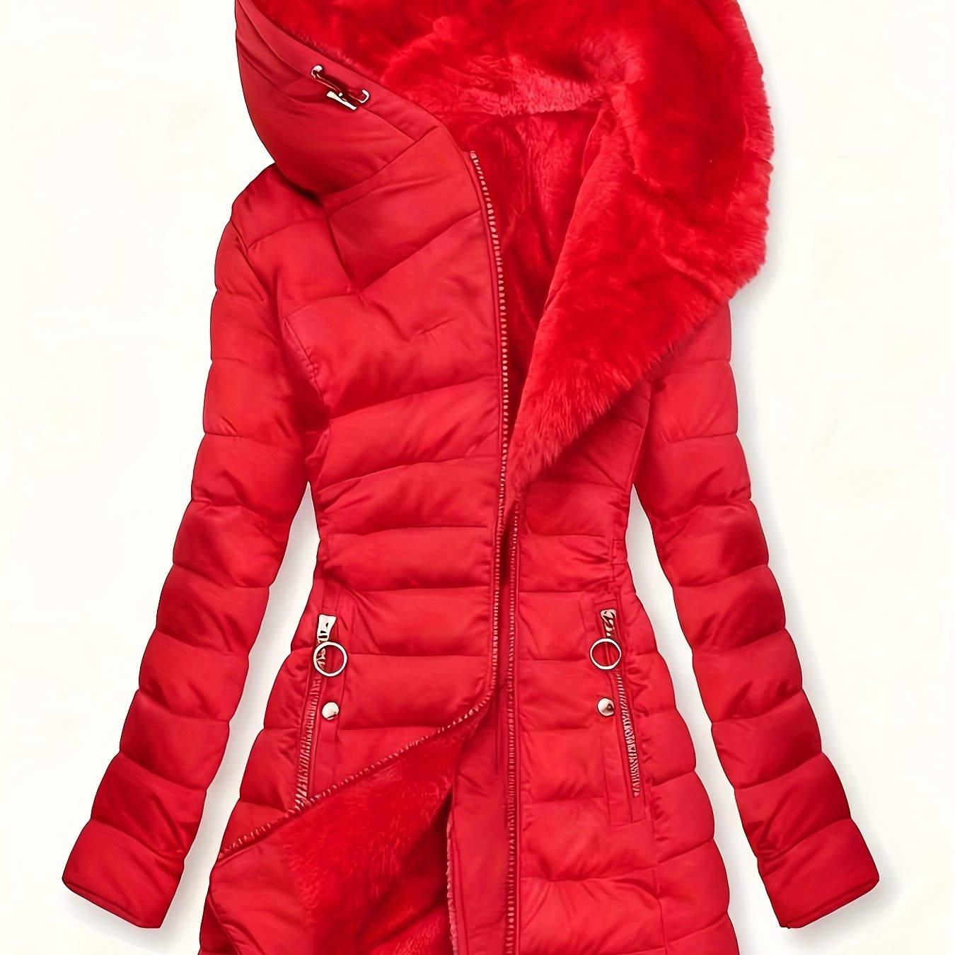 Plus Size Hooded Mid-Length Thick Warm Coat - Anti-Cold Zipper