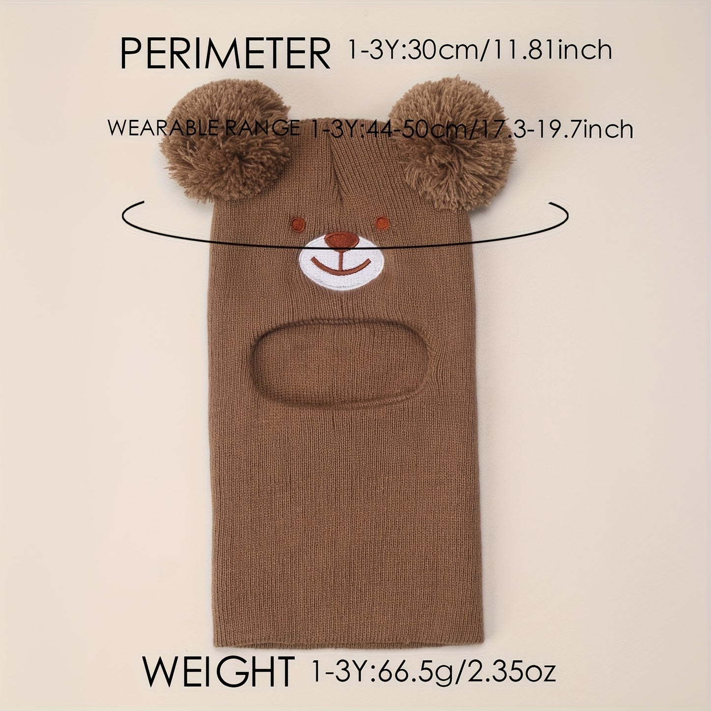Baby Bear Ear Mask & Beanie - 0-8 Years Winter Hat