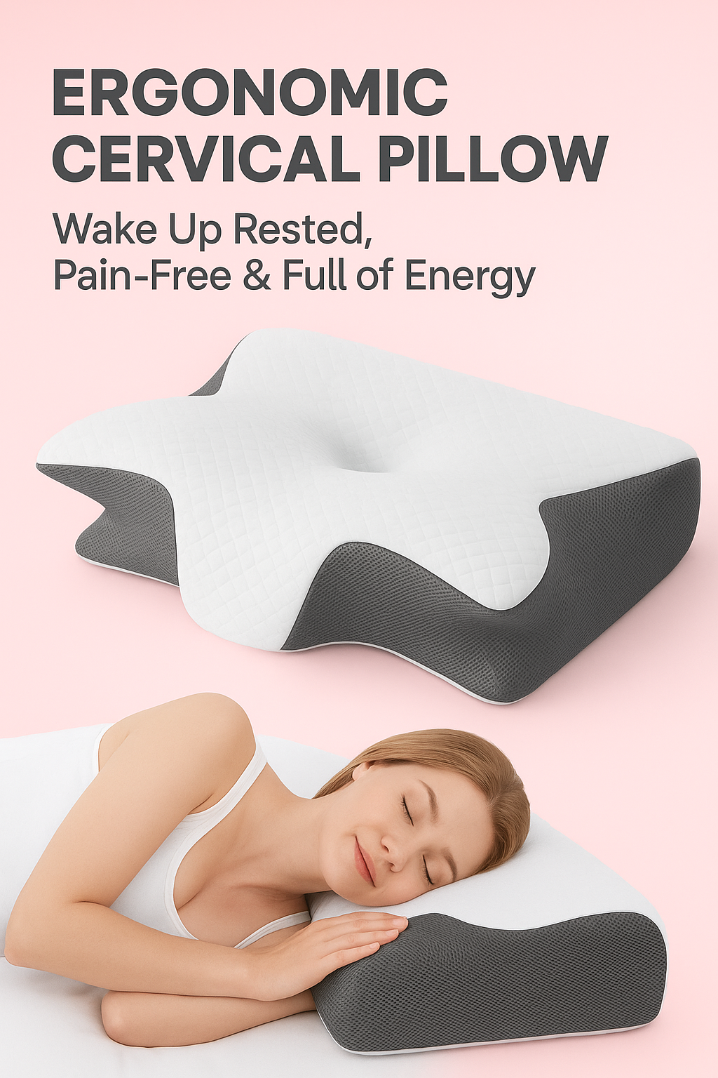 Ergonomic Neck Pillow for Side, Back, and Stomach Sleepers