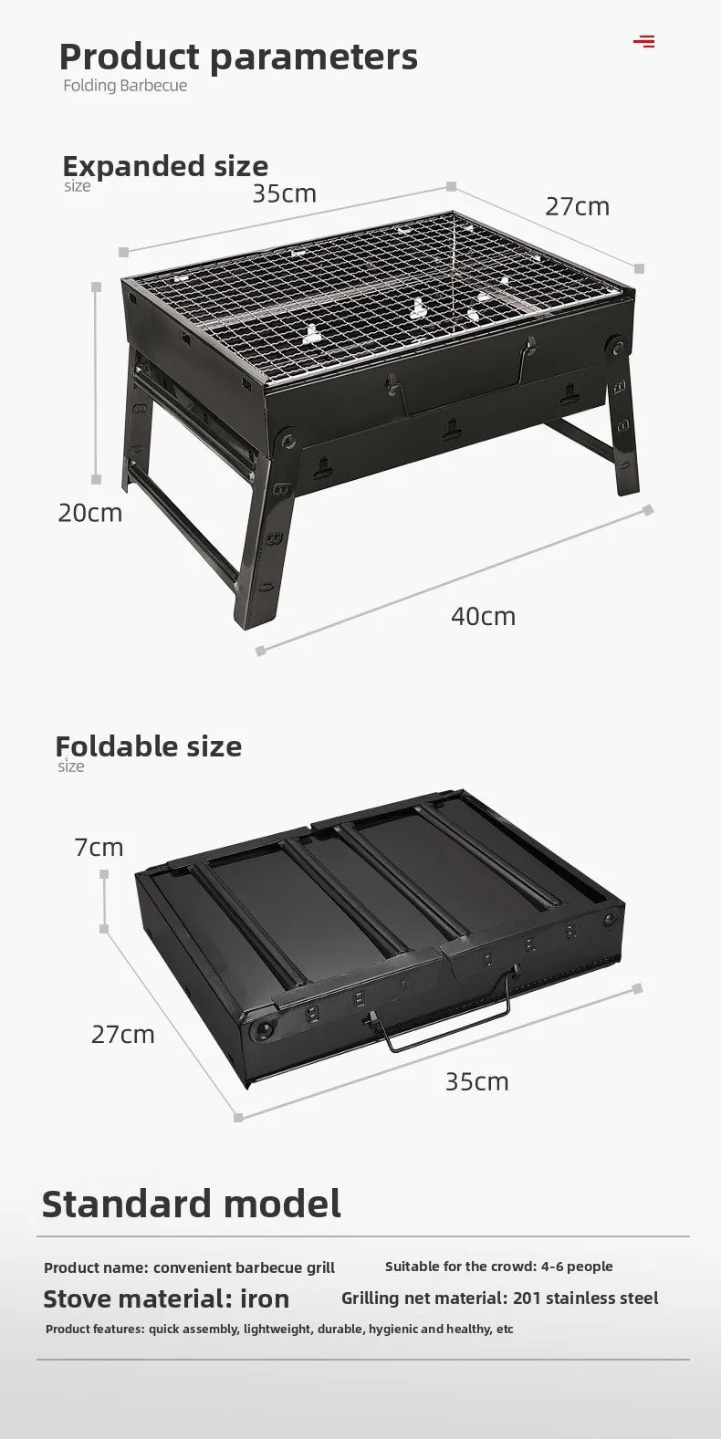 Portable Outdoor Grill – Wood & Charcoal Stainless Steel