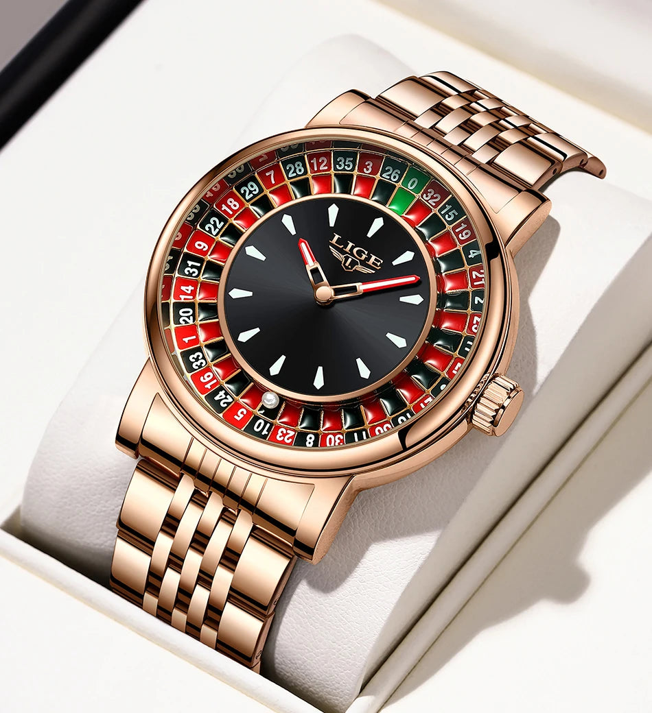 LIGE Luxury Roulette Watch - Creative Game Dial Waterproof Luminous