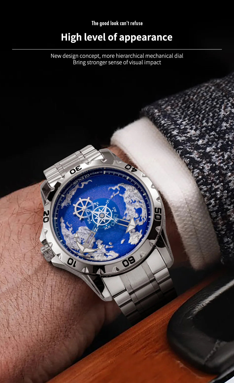 GLENAW Luxury Sport Watch - Stainless Steel Luminous Waterproof