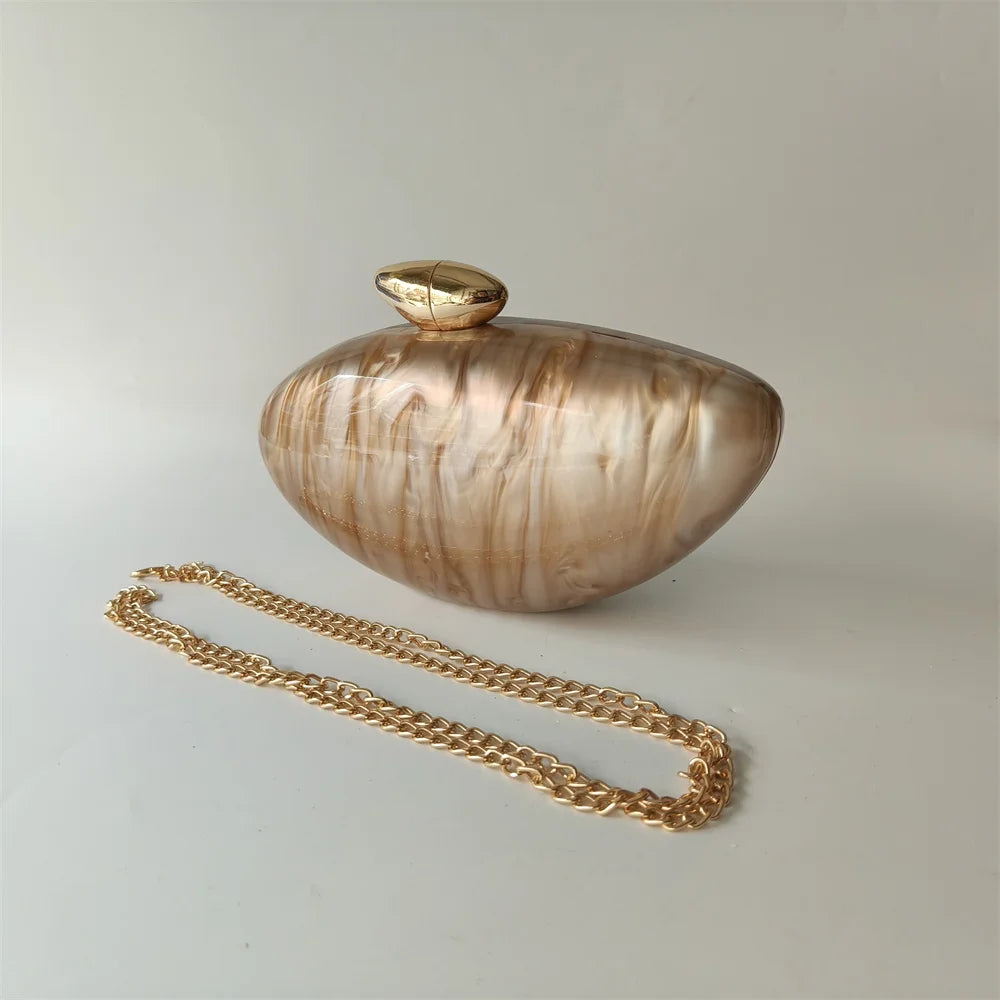 Shell Brand Perlbraune Marmor-Acryl-Box-Clutch, Abendtasche, Hochzeits-Party-Mini-Geldbörse, Abend-Brauthandtasche