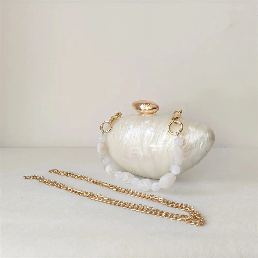 Shell Brand Perlbraune Marmor-Acryl-Box-Clutch, Abendtasche, Hochzeits-Party-Mini-Geldbörse, Abend-Brauthandtasche