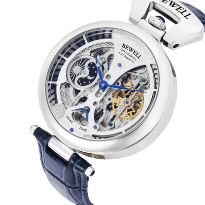 Bewell Mechanical Watch - Leather Strap Transparent Back