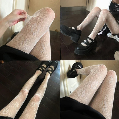 Bas résille longs sexy pour femmes, collants en maille transparente à motifs floraux, lingerie