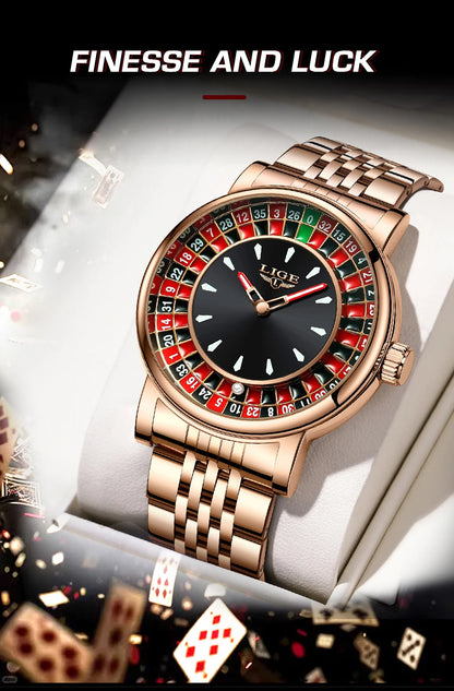 LIGE Luxury Roulette Watch - Creative Game Dial Waterproof Luminous