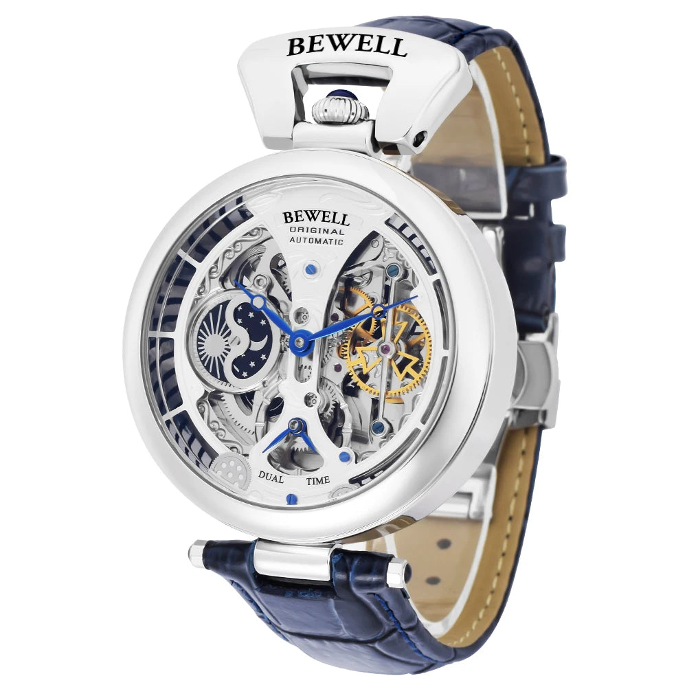 Bewell Mechanical Watch - Leather Strap Transparent Back