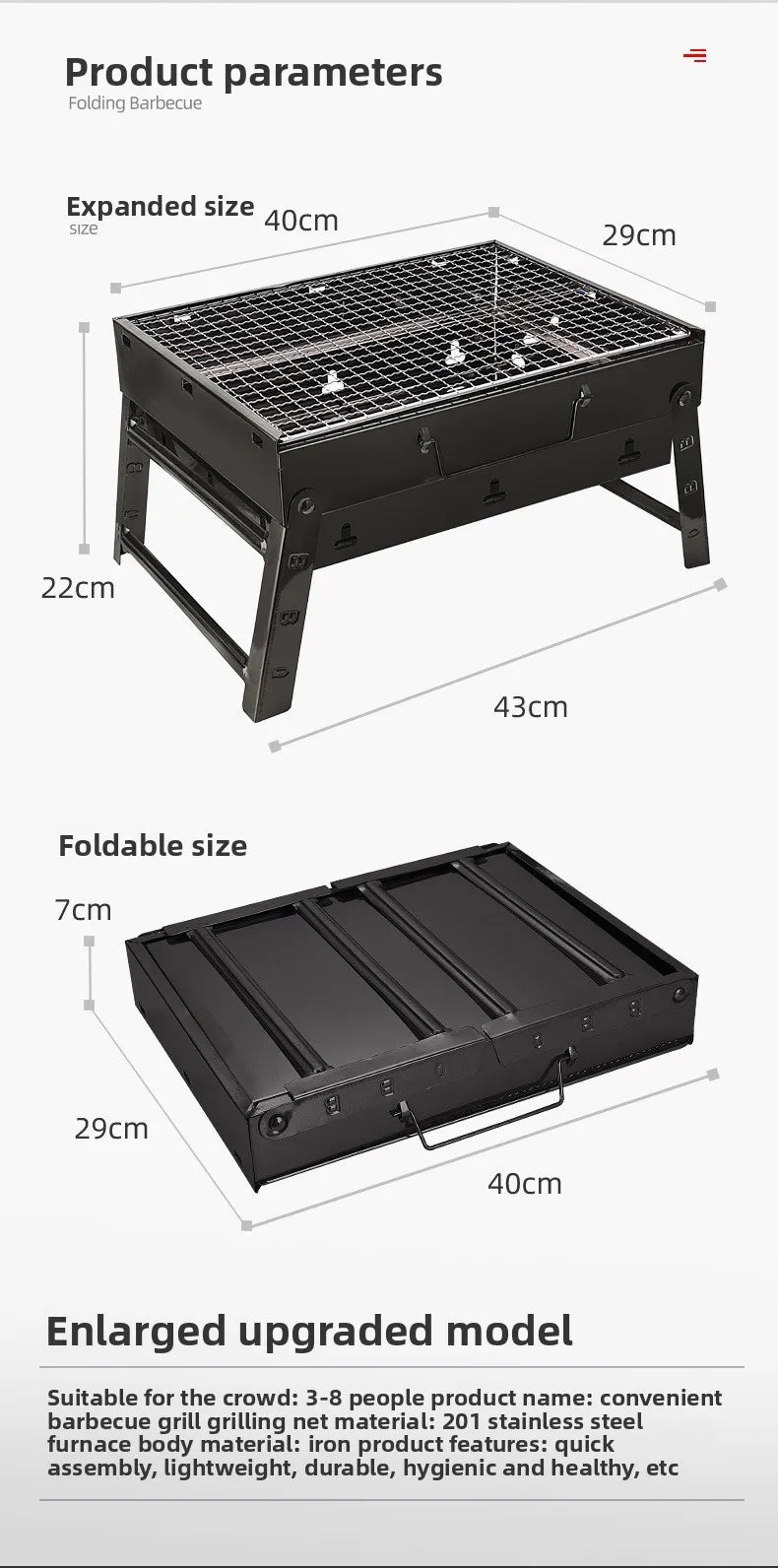 Portable Outdoor Grill – Wood & Charcoal Stainless Steel