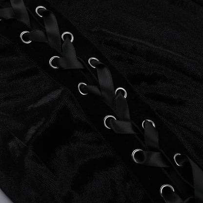 Punk-Grunge-Kleid mit hohem Beinschlitz, Trägern, 90er-Jahre-Streetwear-Stil, sexy Samtkleid mit Maisbandage, Gothic-Kleidung