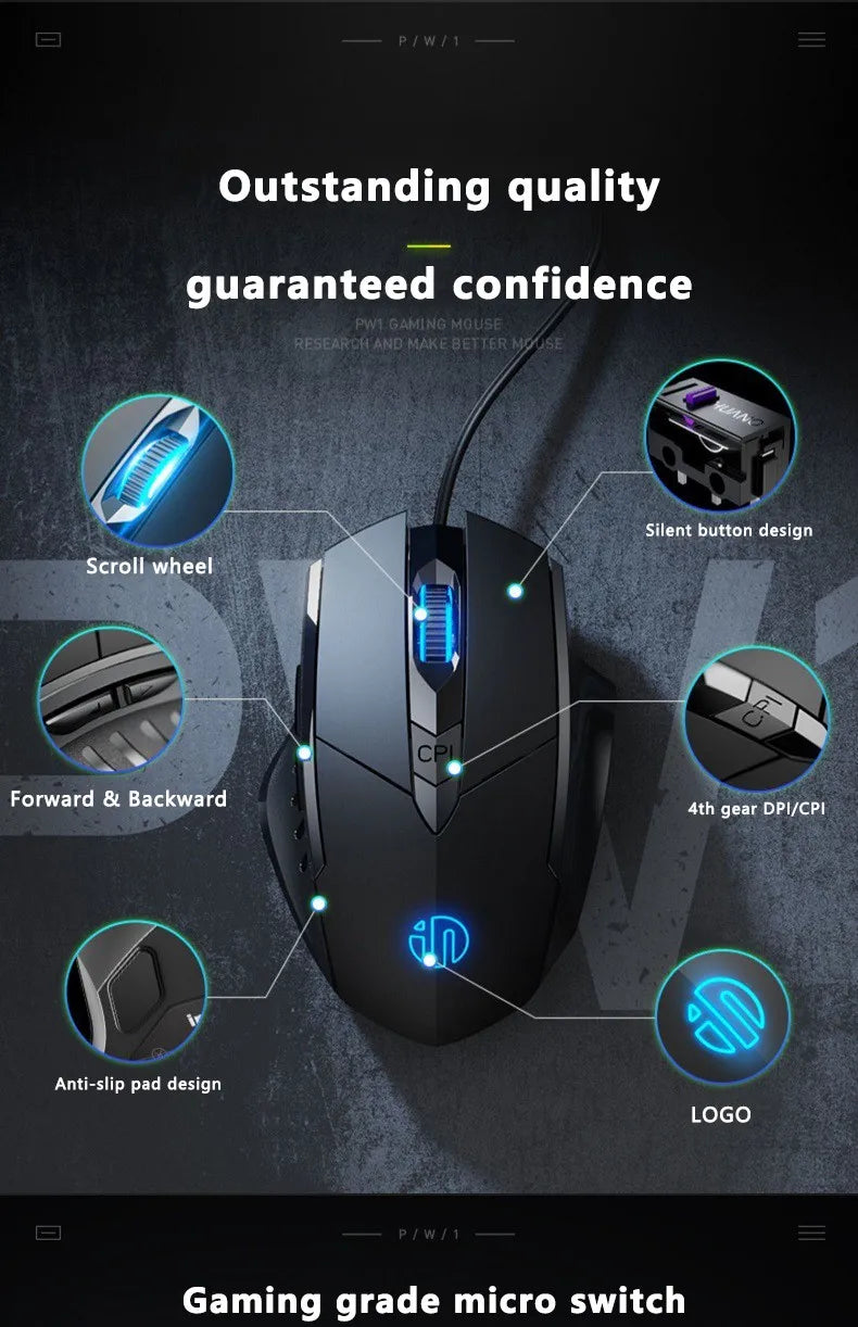 Gaming & Office Mouse – 3200 DPI Silent Click, Macro Programmable