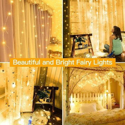 Fairy String Curtain LED Lights – 8 Modes, Remote & USB