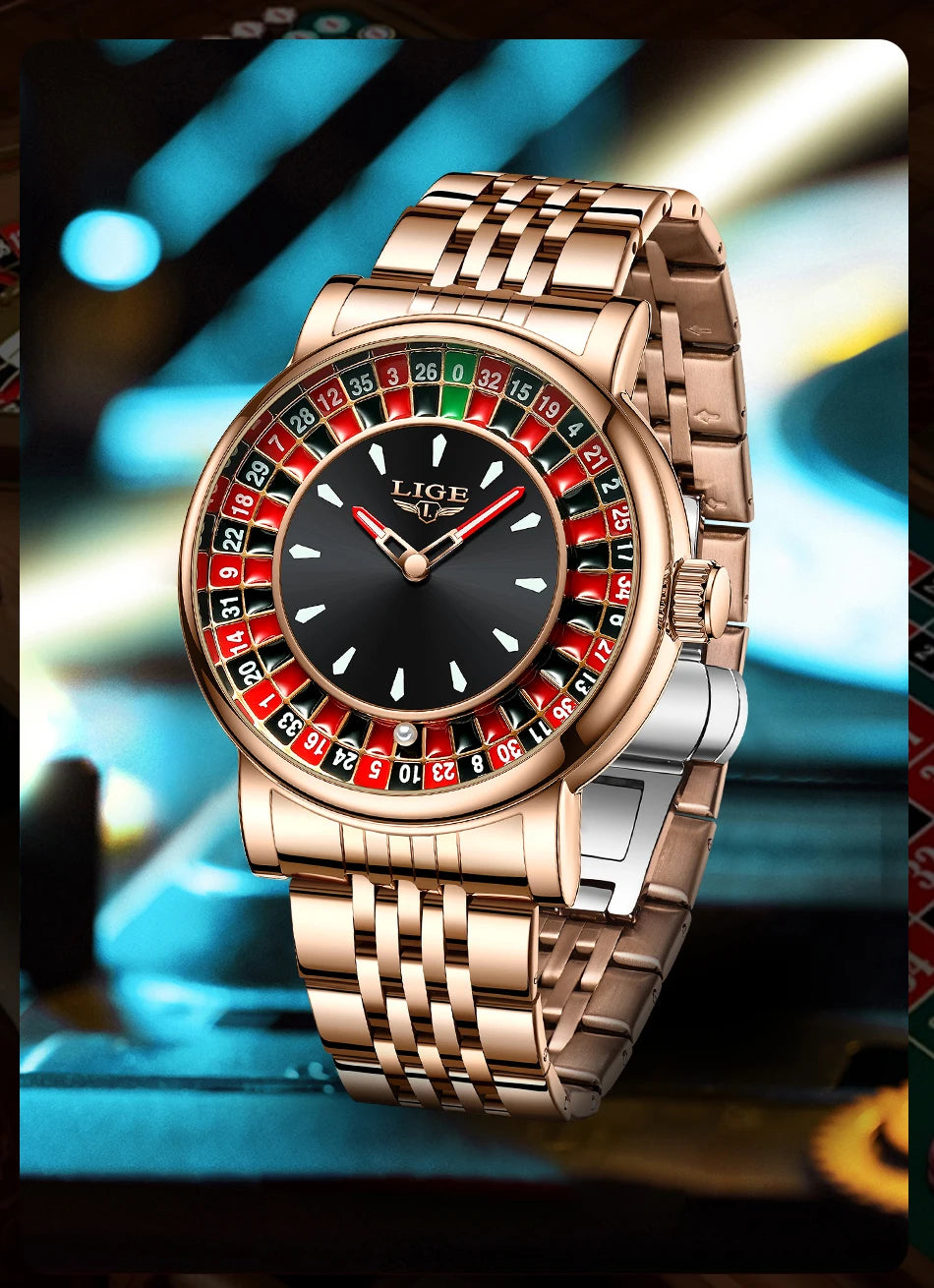 LIGE Luxury Roulette Watch - Creative Game Dial Waterproof Luminous