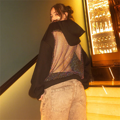 Women's Fashion Translucent Pullover Sweatshirt American Gothic Sexy Hollow Mesh Hoodie Y2K Clothes Casual Long Sleeves Jacket