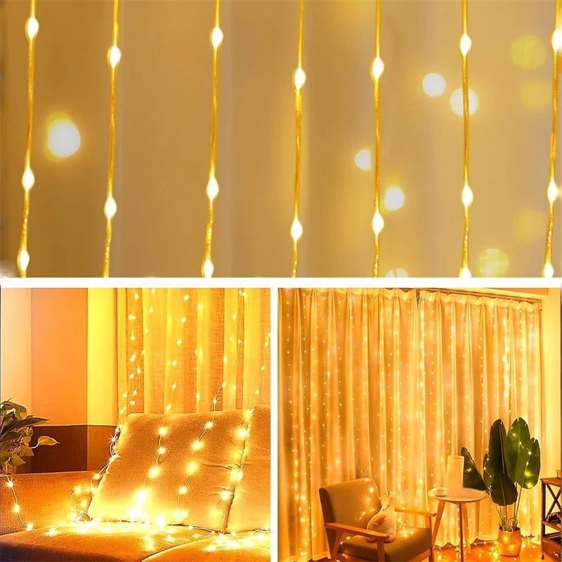 Fairy String Curtain LED Lights – 8 Modes, Remote & USB