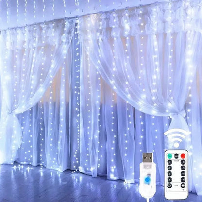 Fairy String Curtain LED Lights – 8 Modes, Remote & USB