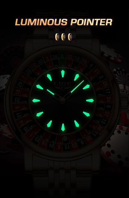 LIGE Luxury Roulette Watch - Creative Game Dial Waterproof Luminous