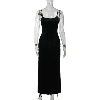 Punk-Grunge-Kleid mit hohem Beinschlitz, Trägern, 90er-Jahre-Streetwear-Stil, sexy Samtkleid mit Maisbandage, Gothic-Kleidung