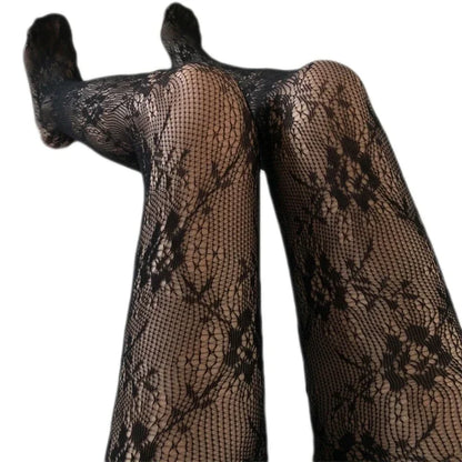 Bas résille longs sexy pour femmes, collants en maille transparente à motifs floraux, lingerie