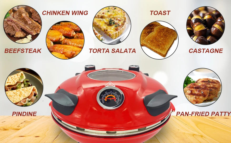 Appareil à pizza électrique 420 °C – 1200 W, plaque en pierre