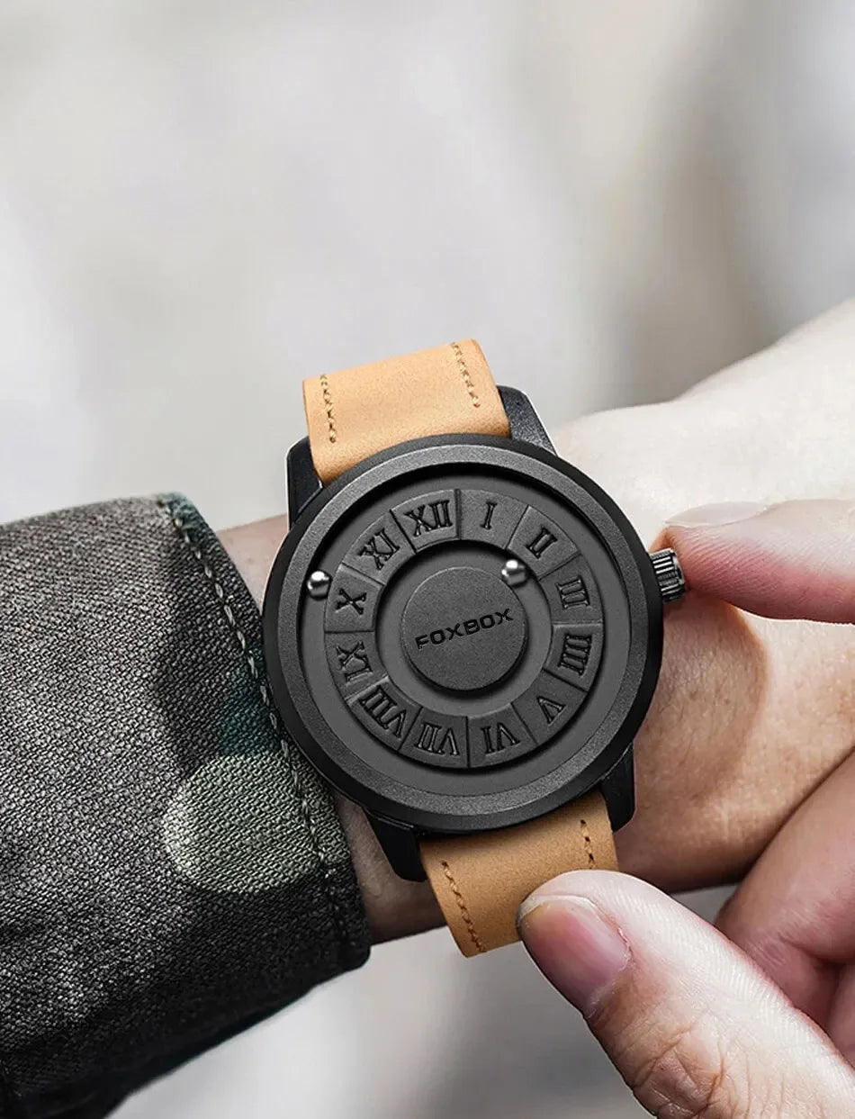 FOXBOX Magnetic Pointer Watch - Creative Scrolling Iron Ball Quartz