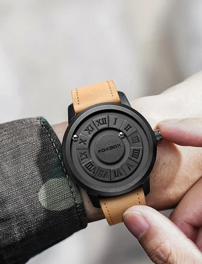 FOXBOX Magnetic Pointer Watch - Creative Scrolling Iron Ball Quartz