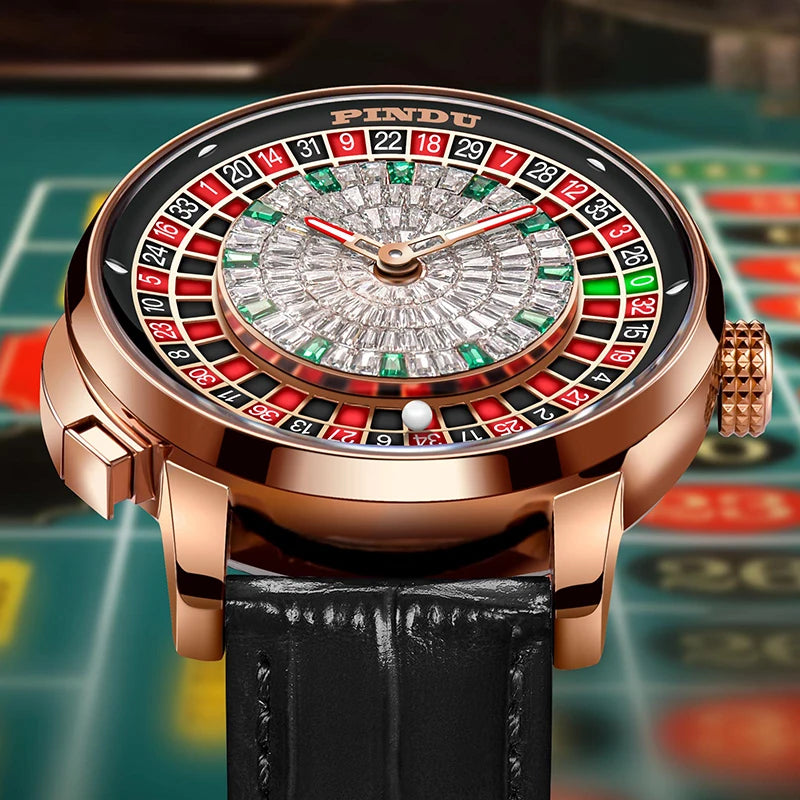 PINDU Luxury NH35A Spinning Roulette Watch - Sapphire Diamond Dial