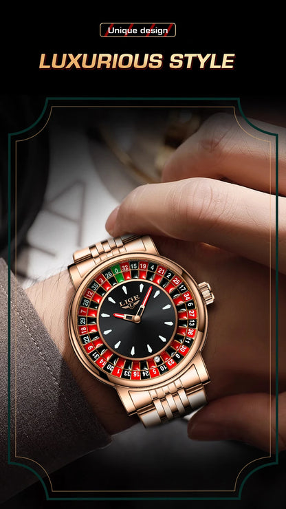 LIGE Luxury Roulette Watch - Creative Game Dial Waterproof Luminous