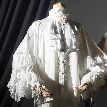 Lolita Y2k Gothic Dark Academia Clothes Loose Long Sleeve Shirt Women Y2k Stand Collar Ruffles Patchwork Blusas De Mujer