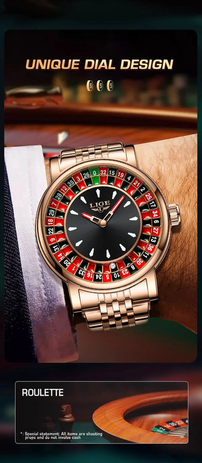 LIGE Luxury Roulette Watch - Creative Game Dial Waterproof Luminous