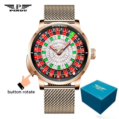PINDU Luxury NH35A Spinning Roulette Watch - Sapphire Diamond Dial