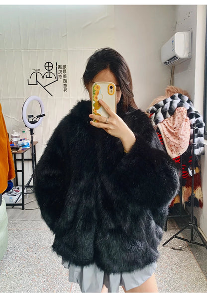 Manteau d'hiver oversize Nerazzurri blanc et noir, chaud, duveteux, en fausse fourrure à capuche, pour femme, collection automne-hiver 2023