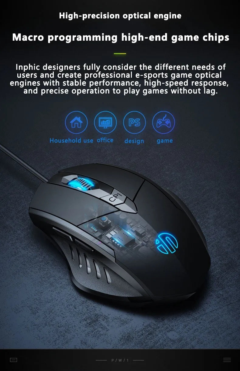 Gaming & Office Mouse – 3200 DPI Silent Click, Macro Programmable
