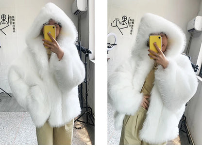 Manteau d'hiver oversize Nerazzurri blanc et noir, chaud, duveteux, en fausse fourrure à capuche, pour femme, collection automne-hiver 2023