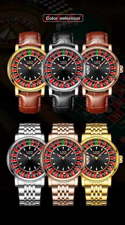 LIGE Luxury Roulette Watch - Creative Game Dial Waterproof Luminous