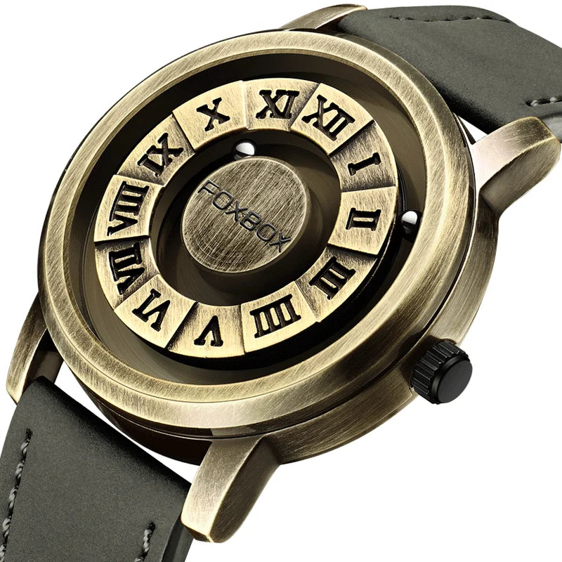FOXBOX Magnetic Pointer Watch - Creative Scrolling Iron Ball Quartz