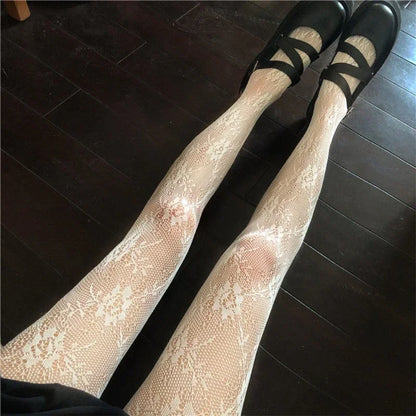 Bas résille longs sexy pour femmes, collants en maille transparente à motifs floraux, lingerie