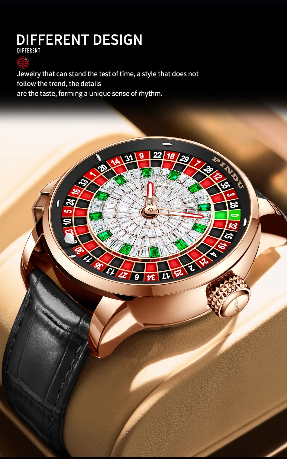 PINDU Luxury NH35A Spinning Roulette Watch - Sapphire Diamond Dial