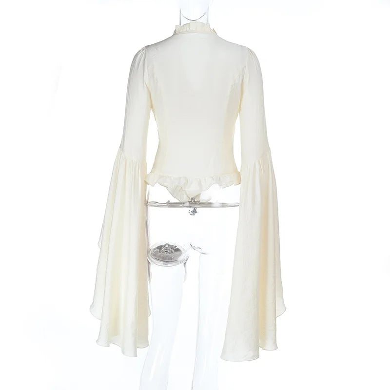 Goth Dark Vintage Fashion Blouses Shirts Women Batwing Sleeve Mall Gothic V-Neck Slim Shirts Tops Embellished Halloween Clothes