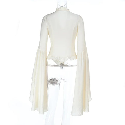 Goth Dark Vintage Fashion Blouses Shirts Women Batwing Sleeve Mall Gothic V-Neck Slim Shirts Tops Embellished Halloween Clothes