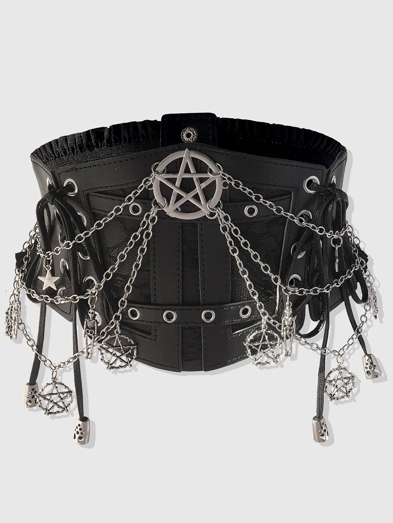 HERSHINE 1 piece women's Y2K black chain waist belt five-pointed star decoration Gothic style street style Halloween cosplay