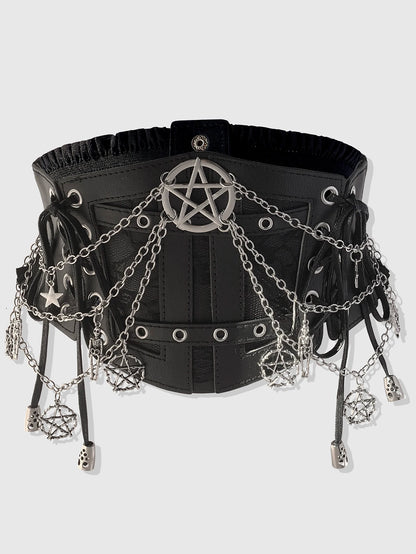 HERSHINE 1 piece women's Y2K black chain waist belt five-pointed star decoration Gothic style street style Halloween cosplay