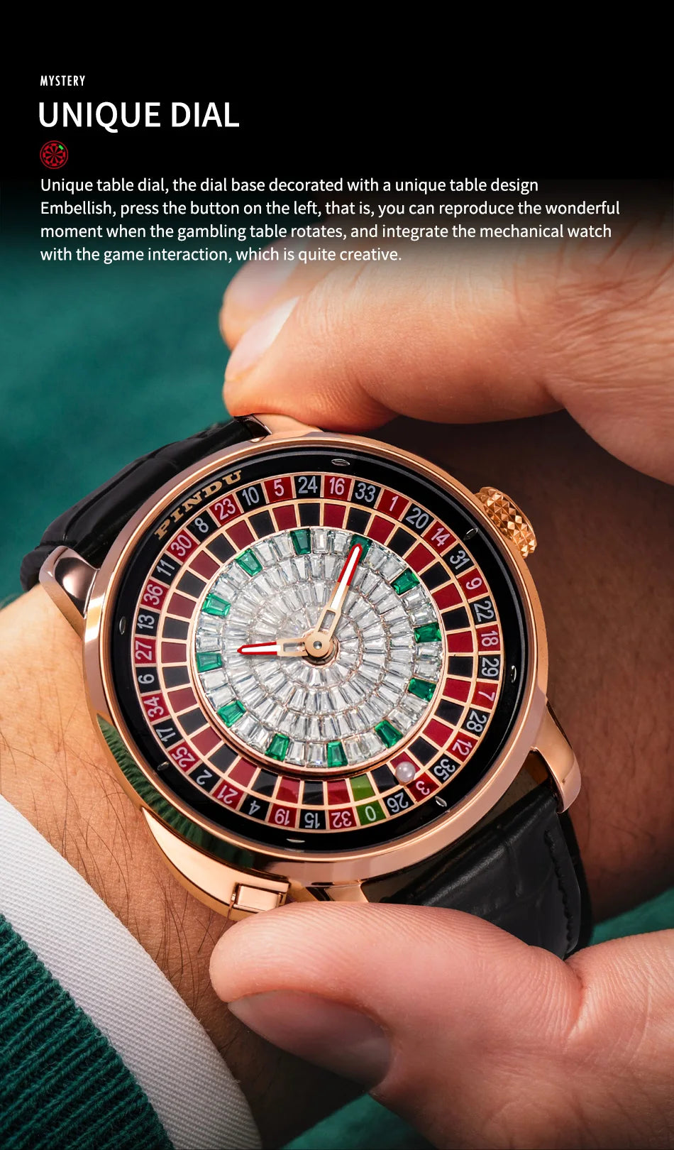 PINDU Luxury NH35A Spinning Roulette Watch - Sapphire Diamond Dial
