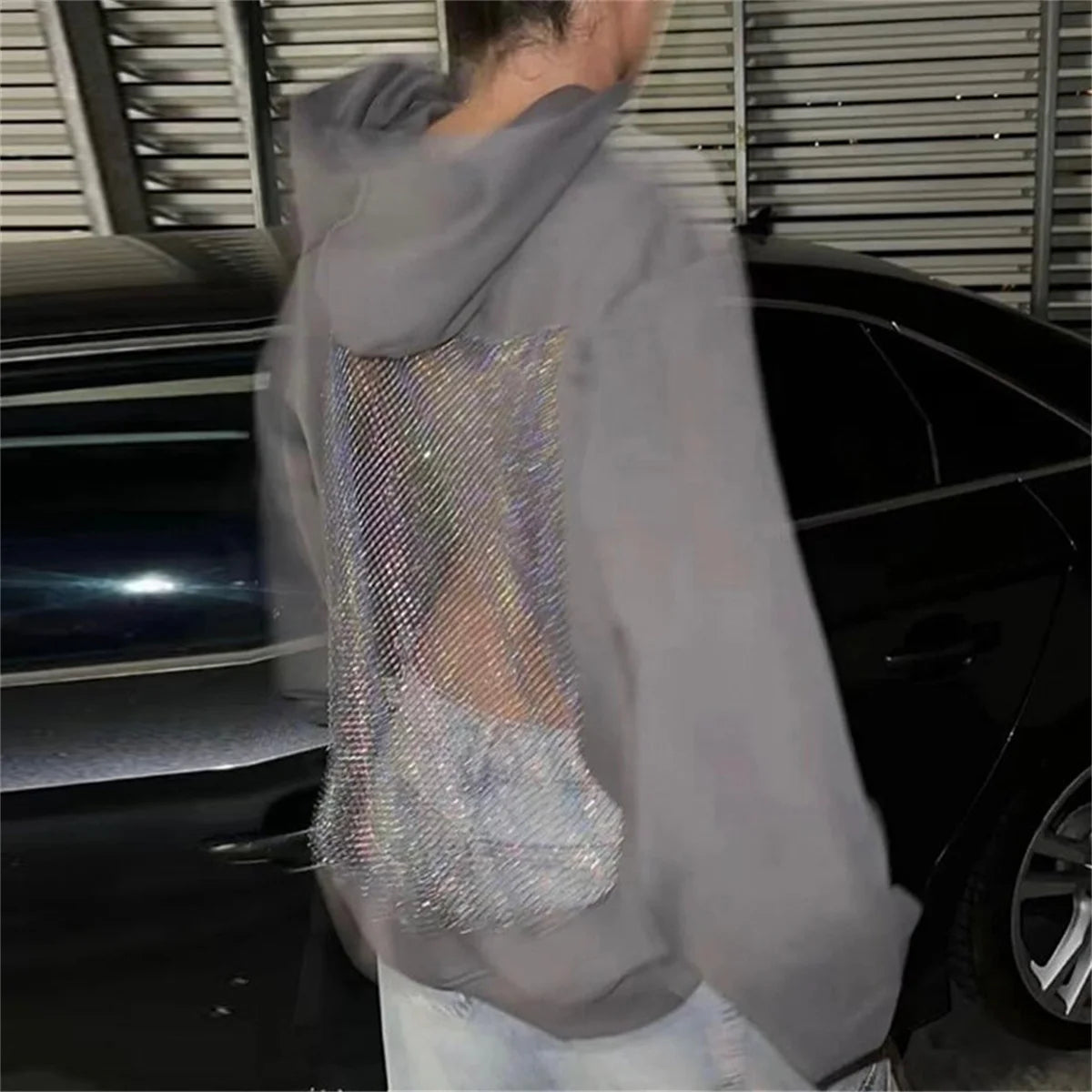 Women's Fashion Translucent Pullover Sweatshirt American Gothic Sexy Hollow Mesh Hoodie Y2K Clothes Casual Long Sleeves Jacket