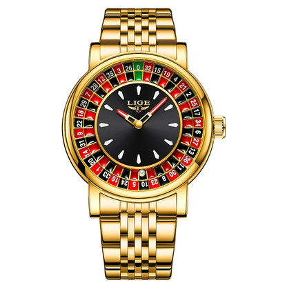 LIGE Luxury Roulette Watch - Creative Game Dial Waterproof Luminous