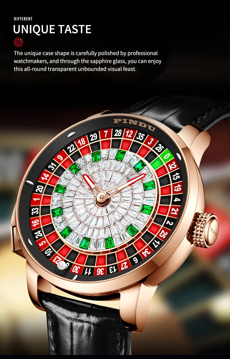 PINDU Luxury NH35A Spinning Roulette Watch - Sapphire Diamond Dial