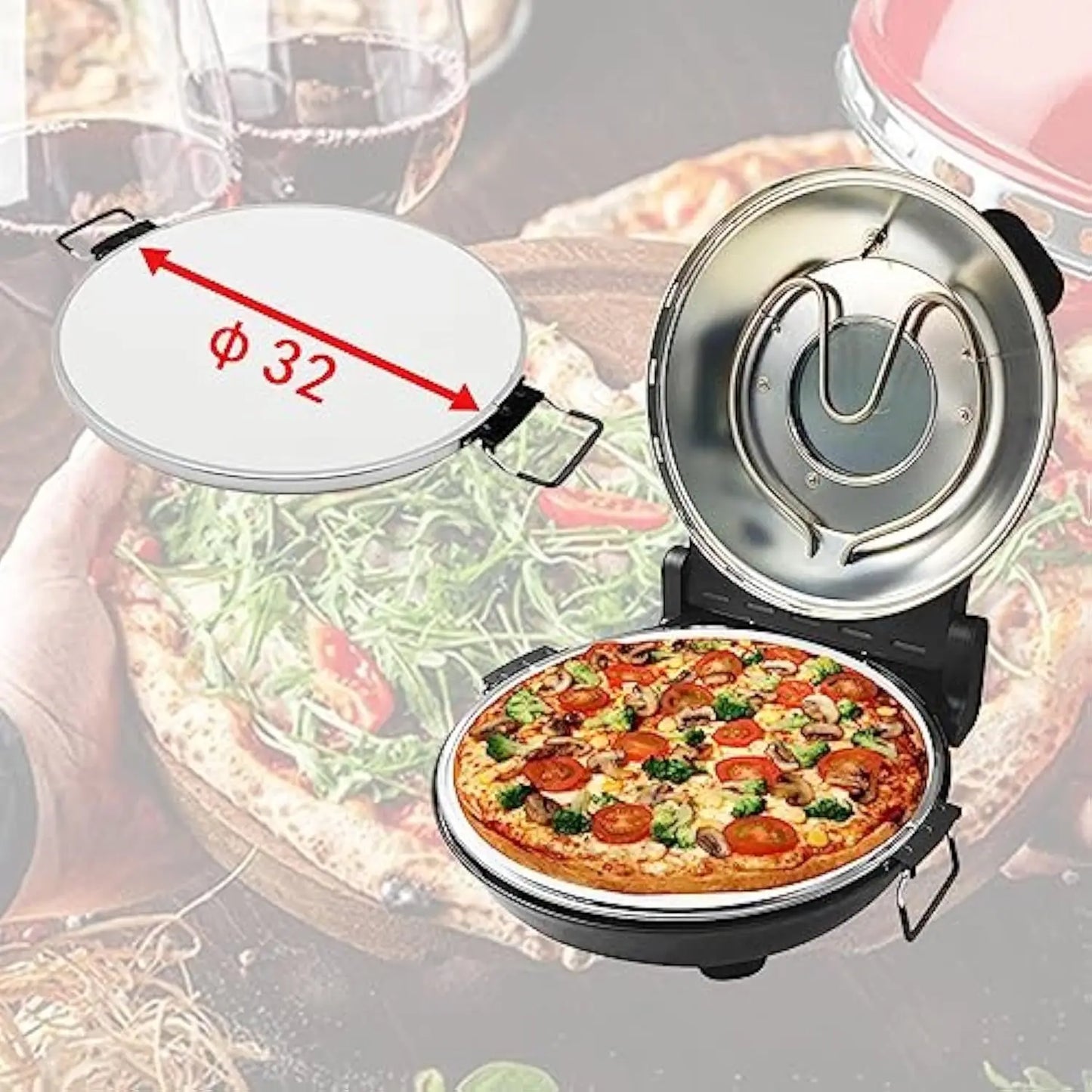 Appareil à pizza électrique 420 °C – 1200 W, plaque en pierre