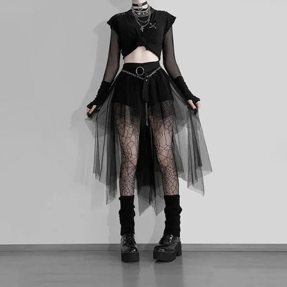 Sexy, hochtaillierter, asymmetrischer Rock aus Netzgarn für Damen – Sommer, neuer europäischer und amerikanischer Gothic-Stil, vielseitiger Freizeitrock