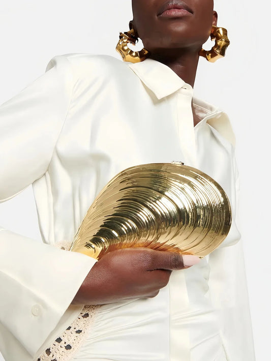 Sac bandoulière rétro doré et argenté en métal acrylique, grand format, idéal pour les banquets et les soirées.