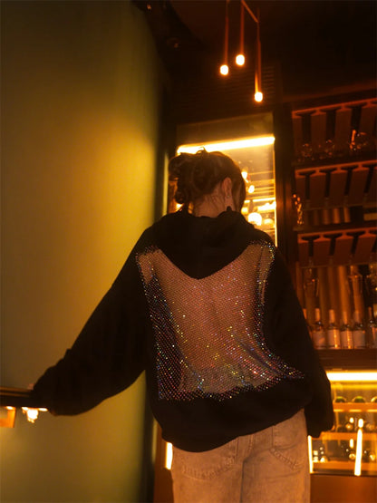 Women's Fashion Translucent Pullover Sweatshirt American Gothic Sexy Hollow Mesh Hoodie Y2K Clothes Casual Long Sleeves Jacket